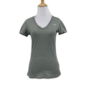 Nike T Shirt Women XS Extra Small Green Gray Dri Fit V Neck Wicking Short Sleeve